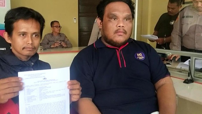 Muhammad Amin saat melapor kasus pembegalan di Polres Kubu Raya.