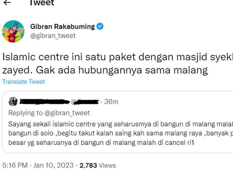 Wali Kota Solo Gibran Rakabuming Raka merespons netizen yang mengkritik soal pembangunan Islamic Center di Solo.
