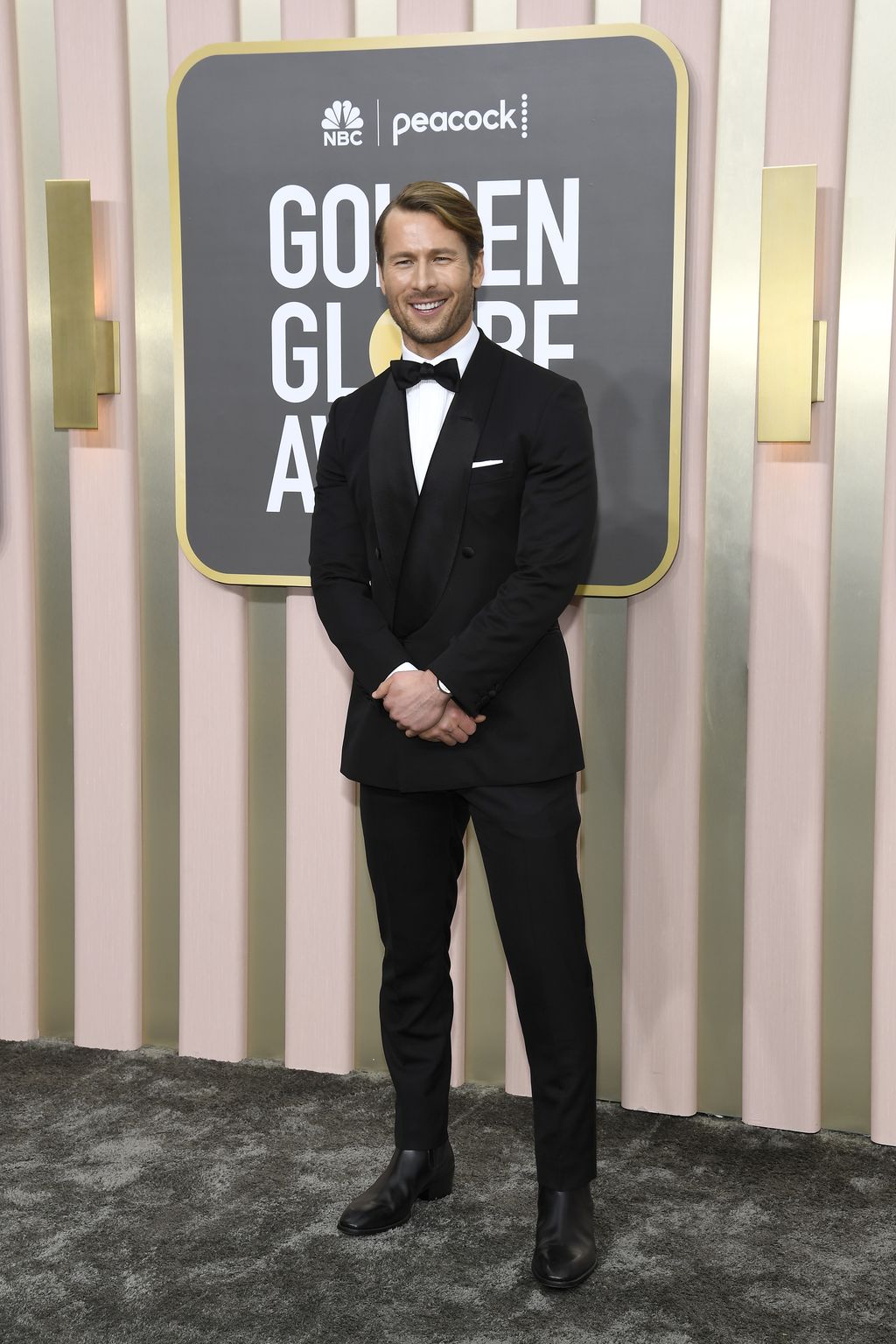 BEVERLY HILLS, CALIFORNIA - JANUARY 10: 80th Annual GOLDEN GLOBE AWARDS -- Pictured: (Glen Powell arrives to the 80th Annual Golden Globe Awards held at the Beverly Hilton Hotel on January 10, 2023 in Beverly Hills, California. --  (Photo by Kevork Djansezian/NBC via Getty Images)
