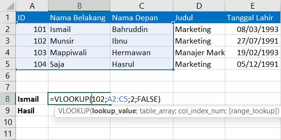 Penggunaan Dan Fungsi Rumus Excel Vlookup Tutorial 51 Off 5969