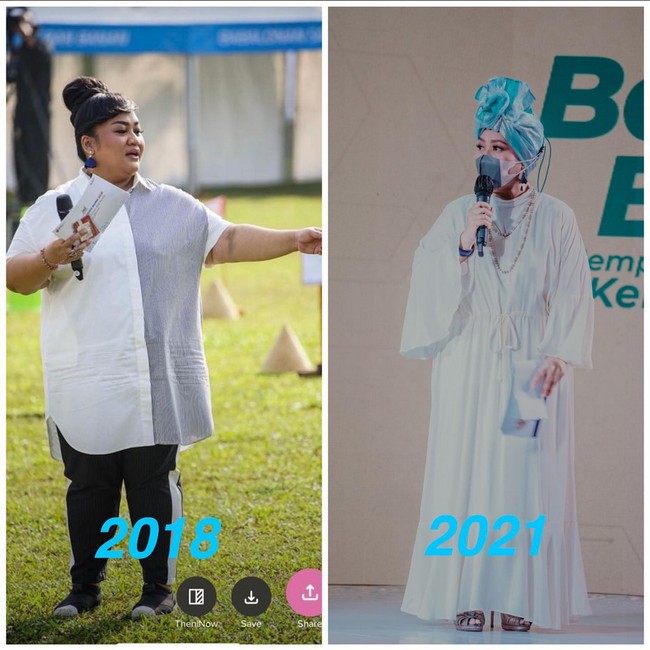 Perlahan tapi pasti, dari tahun ke tahun, wanita 45 tahun ini menjalani diet hingga berat badannya turun drastis. Foto: Instagram/@tikeprie