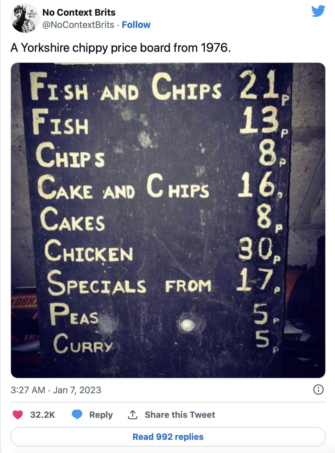 Viral Informasi Menu Fish and Chips Tahun 1976, Netizen Bingung Harganya