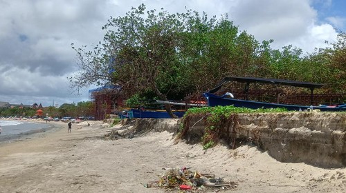 Kondisi terkini abrasi di Pantai Kuta, Jumat (13/1/2023) (Triwidiyanti/detikBali)