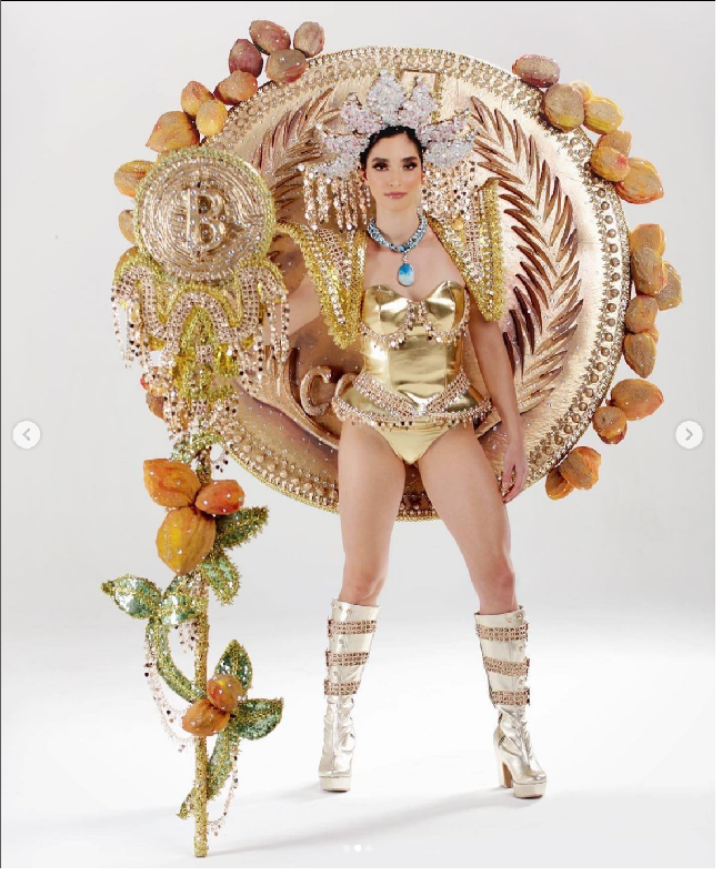 Alejandra Guajardo tampak mengenakan busana serba emas, mulai dari body suit, sepatu boots hingga tongkat emas yang dibawanya ke panggung penjurian Miss Universe 2022. Sekadar informasi final Miss Universe 2022 yang seharusnya digelar Desember 2022 baru digelar pada Januari 2023 ini. Foto: Instagram