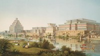 Gambaran Istana Nineveh/Niniwe saat masa jayanya diperintah oleh Raja Sennacherib. Jadi kota kuno paling besar di dunia. Gambaran ini dibuat oleh Sir Austen Henry Layard, 1853. (Dok. British Museum)