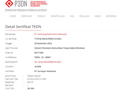 screenshot TKDN Samsung Galaxy A14 SM 146P
