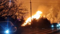 Dahsyatnya kobaran api membuat langit memerah. REUTERS/GINTAUTAS GEGUZINSKAS