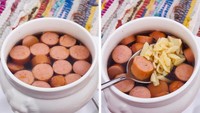 Aneh! Sup dengan isian sosis dan macaroni ini malah menghancurkan selera makan. Kuahnya yang hitam dan macaroni hancur tak beraturan bikin pelanggannya kapok. Foto: Brightside