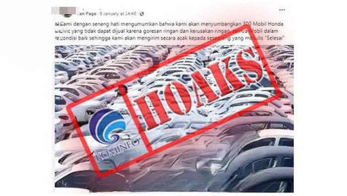 Viral di Facebook narasi hoax soal pembagian mobil Honda Civic cuma-cuma dengan tulis komentar saja. Jangan sampai termakan!