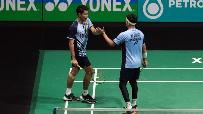 Pasangan Fajar Alfian/Rian Ardianto juara Malaysia Open 2023. Gelar ini menjadi yang pertama bagi keduanya di nomor super 1000.