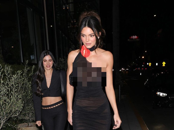 Kendall Jenner Gaya seksi Kendall Jenner pakai gaun menerawang.