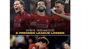 Jumlah kekalahan Liverpool musim ini di Liga Inggris terlalu banyak dibandingkan musim sebelumnya. Foto: Twitter