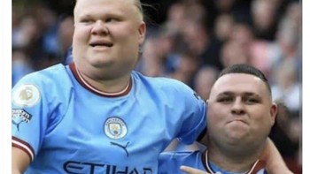 Haaland, Foden dan pemain City lainnya semalam keteteran melawan MU. Foto: Twitter