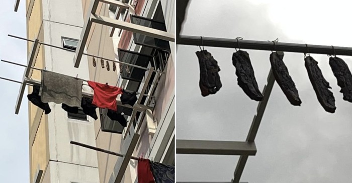 Heboh! Penghuni Apartemen Jemur Daging Babi Berbumbu di Tiang Jemuran
