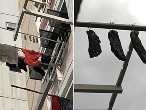 Heboh! Penghuni Apartemen Jemur Daging Babi Kecap di Tiang Jemuran