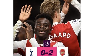Dengan kemenangan atas Spurs, Arsenal berada di puncak Liga Inggris selisih 8 poin dari Manchester City di posisi kedua. Foto: Twitter