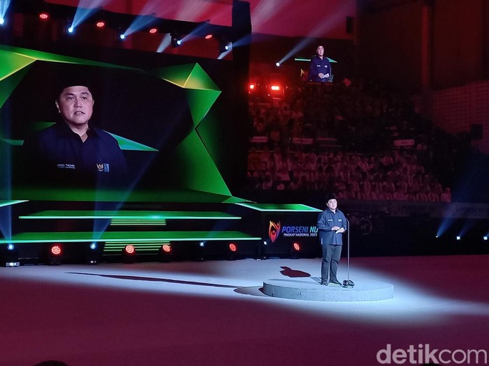 Menteri BUMN Erick Thohir saat membuka Pekan Olahraga dan Seni (Porseni) Nahdlatul Ulama (NU) di Gor Sritex Arena, Solo, Senin (16/1/2023) malam.