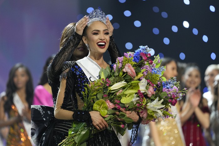 Miss USA RBonney Gabriel reacts as she is crowned Miss Universe during the final round of the 71st Miss Universe Beauty Pageant, in New Orleans on Saturday, Jan. 14, 2023. (AP Photo/Gerald Herbert)