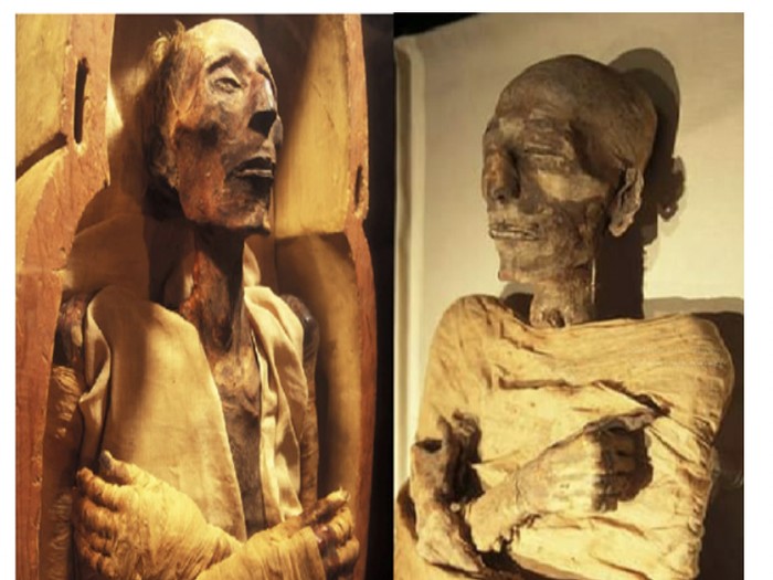 Mumi Ramses II (kiri) dan mumi Merneptah (kanan) putra Ramses II