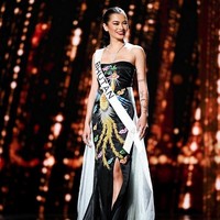 Inilah penampilan cantik Tashi Choden dengan gaun malam di panggung Miss Universe 2022 yang diselenggarakan di New Orleans, Louisiana, AS, Sabtu (14/1/2023).F oto: dok. Instagram/ @tashi_chombal_dorji