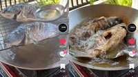 Cara masak ikan ini bikin kesal sendiri. Bukan ikannya yang dicelupkan ke minyak goreng, tetapi minyak gorengnya yang disiramkan ke ikannya. Foto: Instagram /Twitter