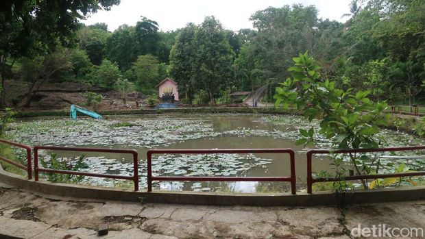 Satu unit ekskavator yang terjebak di danau buatan atau area 2 Kebun Buah Mangunan, Bantul. Selasa (17/1/2022). Penampakan ekskavator yang bertahun-tahun terjebak di danau buatan Kebun Buah Mangunan. Saat ini ekskavator itu hanya tampak bagian pengeruknya saja