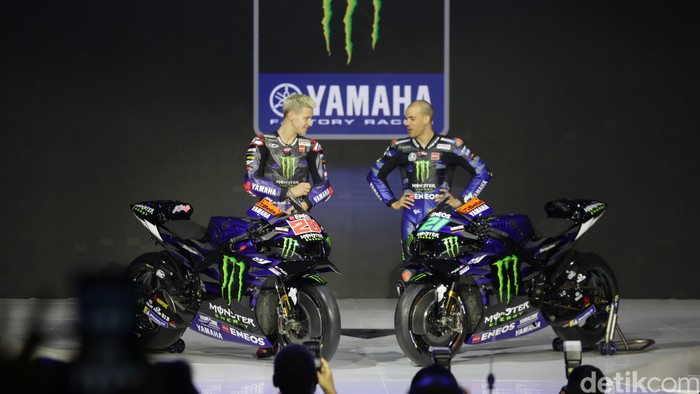 Tim MotoGP Yamaha merilis livery terbarunya di Jakarta, Senin (17/3/2023). Tampilannya masih kental aura sangar seperti monster. Pabrikan Garpu Tala ini menjadi tim pertama yang mempresentasikan line-upnya untuk mengarungi musim 2023.