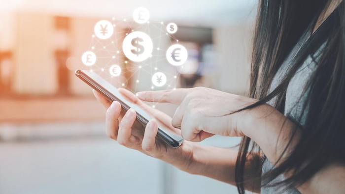Close up image hand using mobile phone with online transaction application, Concept financial technology (fin-tech) and ICO Initial coin offering business financial internet innovation technology