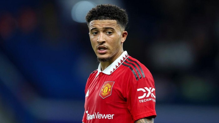 LONDON, ENGLAND - OCTOBER 22: Jadon Sancho of Manchester United during the Premier League match between Chelsea FC and Manchester United at Stamford Bridge on October 22, 2022 in London, England. (Photo by Robin Jones/Getty Images)