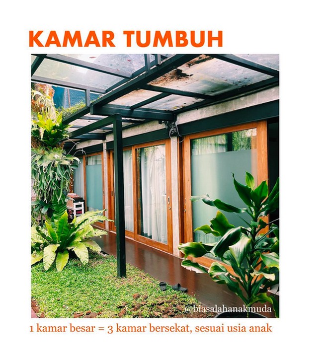 Rumah Anies memiliki sejumlah kamar untuk anak-anaknya, Ia menamainya kamar tumbuh yang merupakan gabungan dari tiga kamar bersekat yang dapat digunakan sesuai usia anak. Foto: Instagram/@biasalahanakmuda