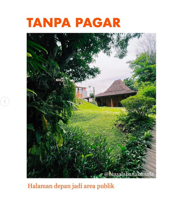 Berada di kawasan Lebak Bulus, Jakarta Selatan, kediaman Anies Baswedan berdiri di atas lahan yang cukup luas. Bahkan halaman depan yang dibiarkan terbuka tanpa pagar difungsikan sebagai area publik. Anak-anak tetangga bebas bermain di halaman yang asri tersebut. (Foto: Instagram/@biasalahanakmuda)