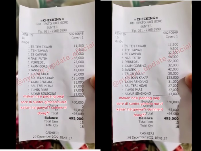 Struk makan di Restoran Padang