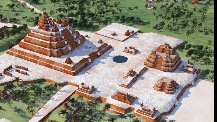 An artist rendering shows a reconstruction of what would have been ancient Maya cities nestled in the area known as the Mirador-Calakmul Karst Basin (MCKB) of northern Guatemala and southern Campeche, Mexico, after a study using LiDAR laser technology by seven foundations and organisations, in this undated handout image. FARES USA/Handout via REUTERS    THIS IMAGE HAS BEEN SUPPLIED BY A THIRD PARTY NO RESALES. NO ARCHIVES. MANDATORY CREDIT