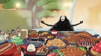 Studio Ghibli melalui Spirited Away menghadirkan banyak animasi makanan menggugah selera. Ragam olahan daging dan ikan di atas meja ini bikin ngiler!