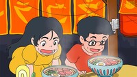 Saat menonton film Ponyo, banyak yang tertarik dengan adegan makan ramen. Terlihat ramen diberikan topping ham, telur, dan irisan daun bawang segar. 