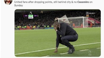 Fans MU mengetahui kenyataan setelah ditahan imbang Palace. Foto: Twitter