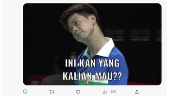 Ren/Tan relatif tak mengalami tekanan berarti dari Marcus/Kevin. Meski The Minions pantang menyerah mengejar poin, mereka akhirnya tetap kalah 16-21 di gim pertama. Foto: Twitter