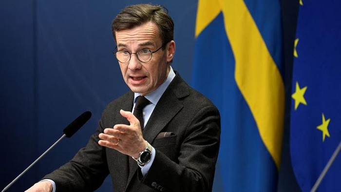 Swedish Prime Minister Ulf Kristersson speaks during a news conference in Stockholm, Sweden January 16, 2023. Henrik Montgomery/TT News Agency via REUTERS