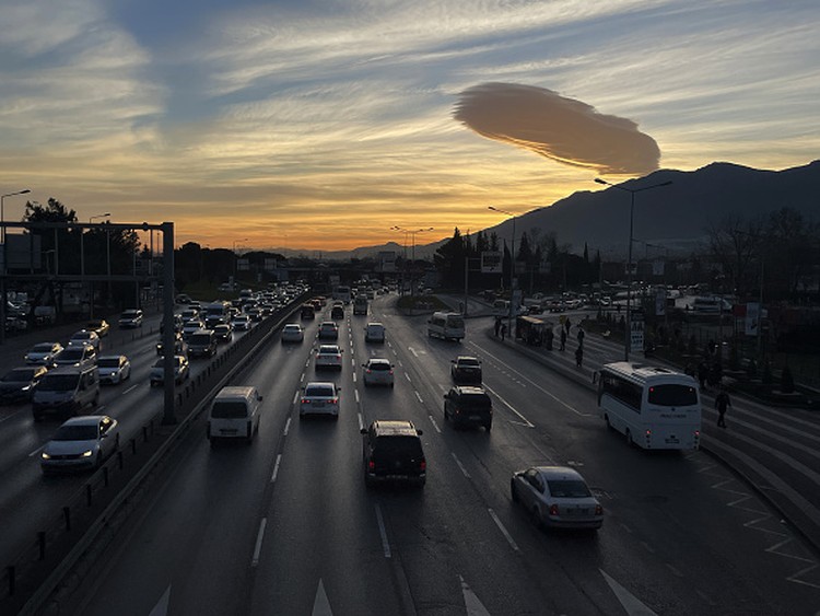 BURSA, TURKIYE - JANUARY 19: Lenticular clouds appear over Turkiyes Bursa province on January 19, 2023. (Photo by Mustafa Bikec/Anadolu Agency via Getty Images)