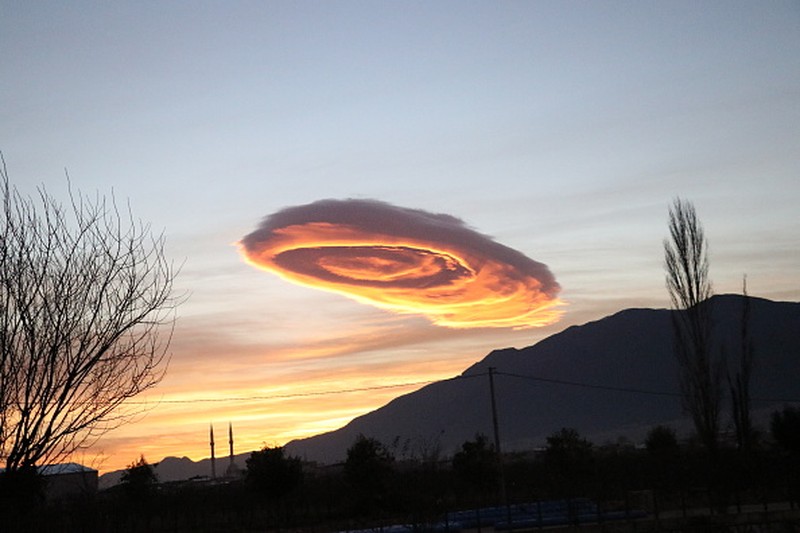 BURSA, TURKIYE - JANUARY 19: Lenticular clouds appear over Turkiye's Bursa province on January 19, 2023. (Photo by Mustafa Bikec/Anadolu Agency via Getty Images)