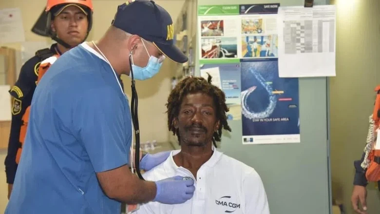 Elvis Francois, shown here being checked by a doctor after his rescue on the Caribbean Sea, says he survived 24 days living on ketchup, stock cubes and garlic powder © - / Colombian National Navy/AFP