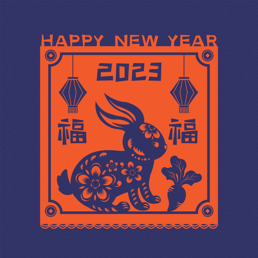 Happy Chinese New Year 2023, year of the rabbit zodiac sign, with asian element. Vector illustration.