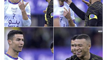 Mbappe tampaknya sedang memeriksa apakah Ronaldo terluka. Foto: Twitter
