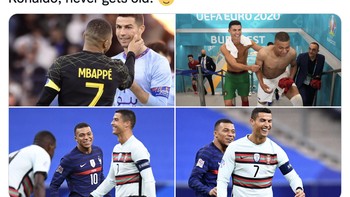 Memang dalam berbagai kesempatan, tampak Mbappe terkesima dengan Ronaldo, idola masa kecilnya. Foto: Twitter