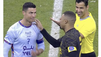 Momen Mbappe tampak terkesima pada Ronaldo pun jadi viral di media sosial. Foto: Twitter