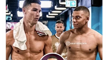 Aku sangat menggemari Ronaldo. Saat kecil, aku punya posternya di kamarku. Dia adalah pemain idolaku, kata Mbappe mengenai sang idola. Foto: Twitter