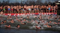 Umat Kristen Ortodoks di Serbia merayakan Hari Epiphany dengan berenang di perairan dingin Sungai Danube.  