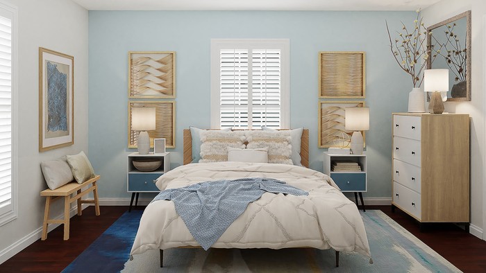 Warna cat kamar tidur sea blue.