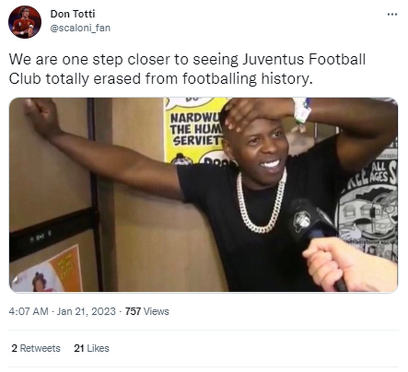 Juventus mendapatkan hukuman pengurangan 15 poin. Hal tersebut lantaran pemalsuan nilai transfer dan keuntungan modal. Beragam meme pun bermunculan di Twitter.
