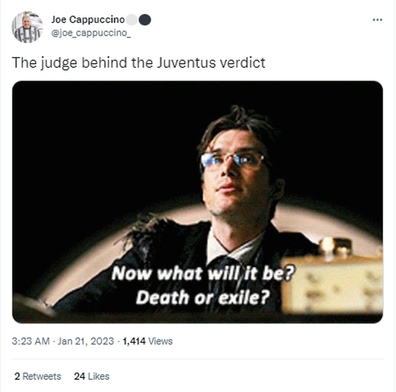 Juventus mendapatkan hukuman pengurangan 15 poin. Hal tersebut lantaran pemalsuan nilai transfer dan keuntungan modal. Beragam meme pun bermunculan di Twitter.